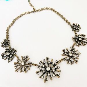 Ann Taylor Loft rhinestone starburst antiqued gold tone statement necklace 20”
